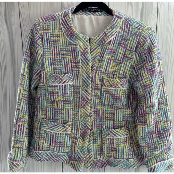Silkland Tweed Silk Jacket Blazer Vintage Preppy  Womens Size Medium (READ) r1 - Picture 1 of 6